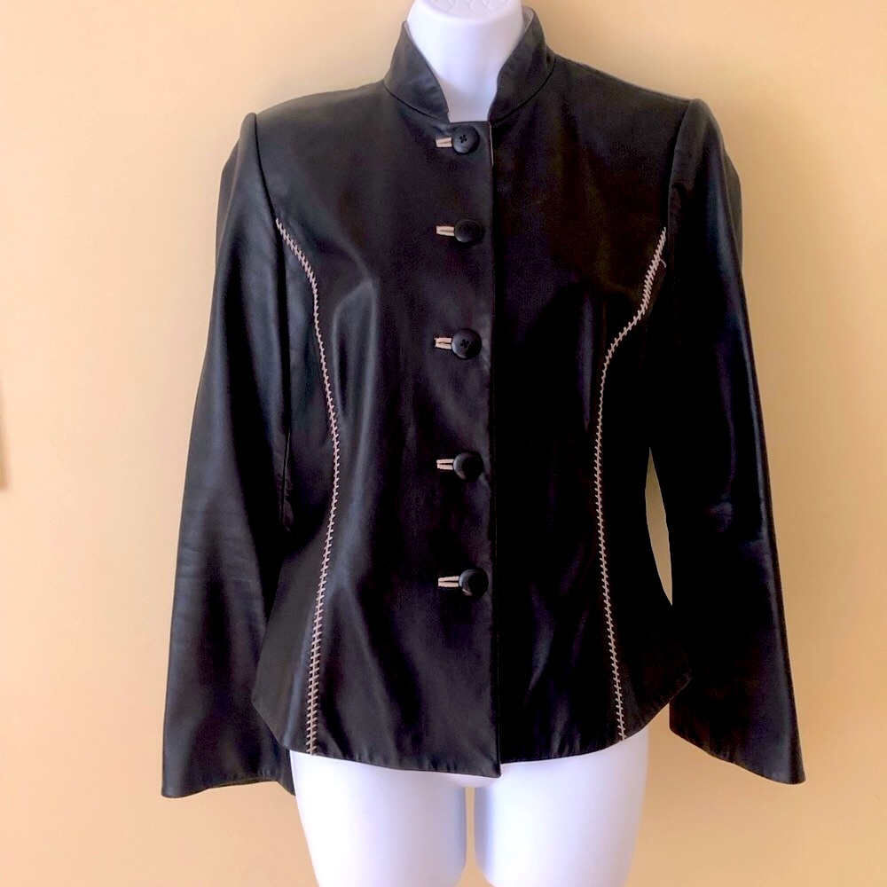 Dana Buchman Leather Jacket, black, size 6